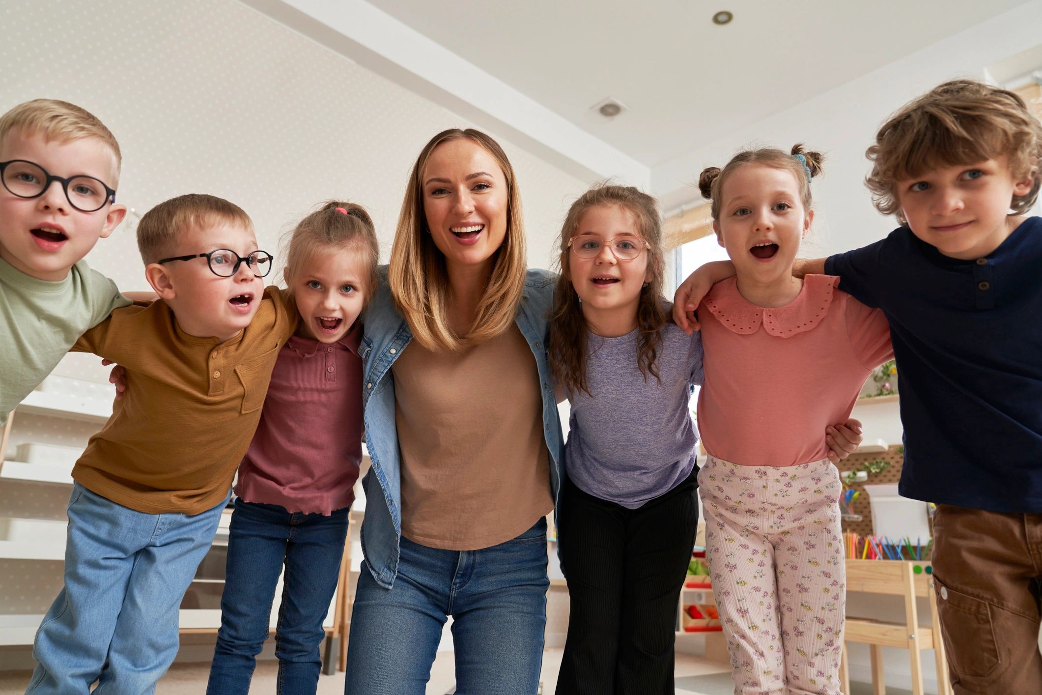 Dance instructor with children in class