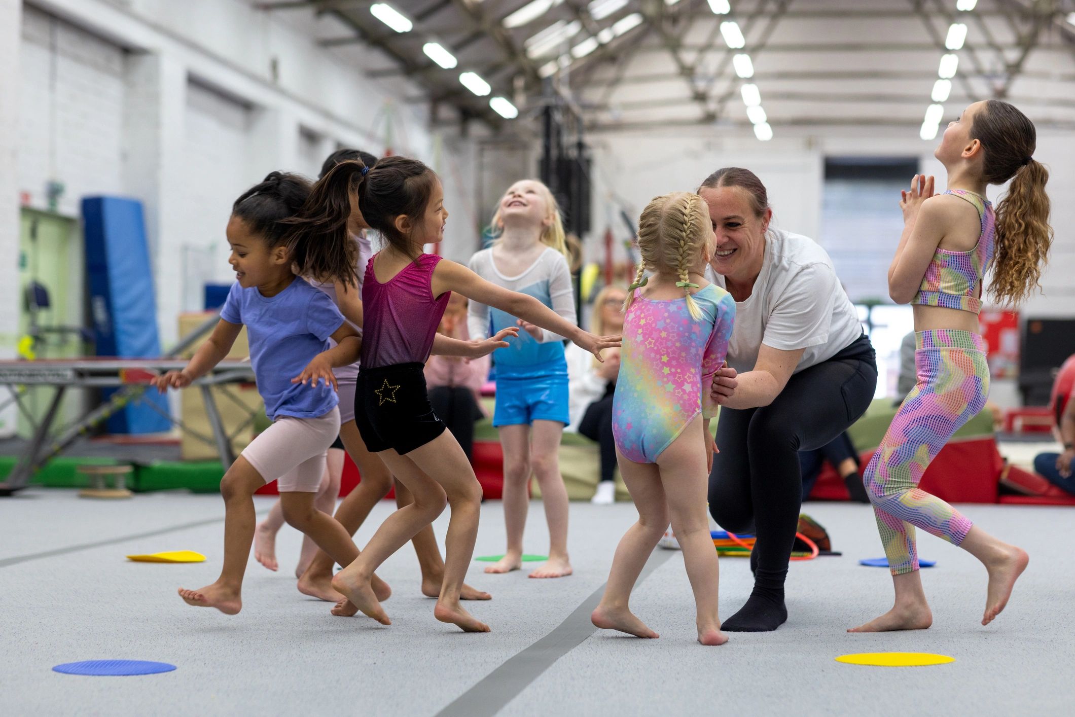 Happy children in movement class